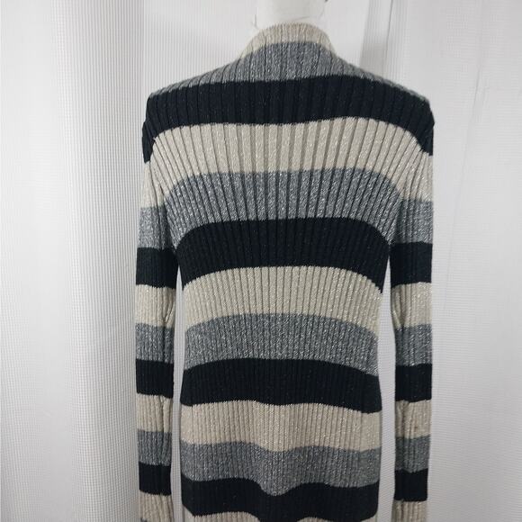 VENUS! BLACK/GRAY/SILVER METALLIC RIBBED KNIT DUSTER LENGTH CARDI SWEATER! SZ S - Picture 8 of 13